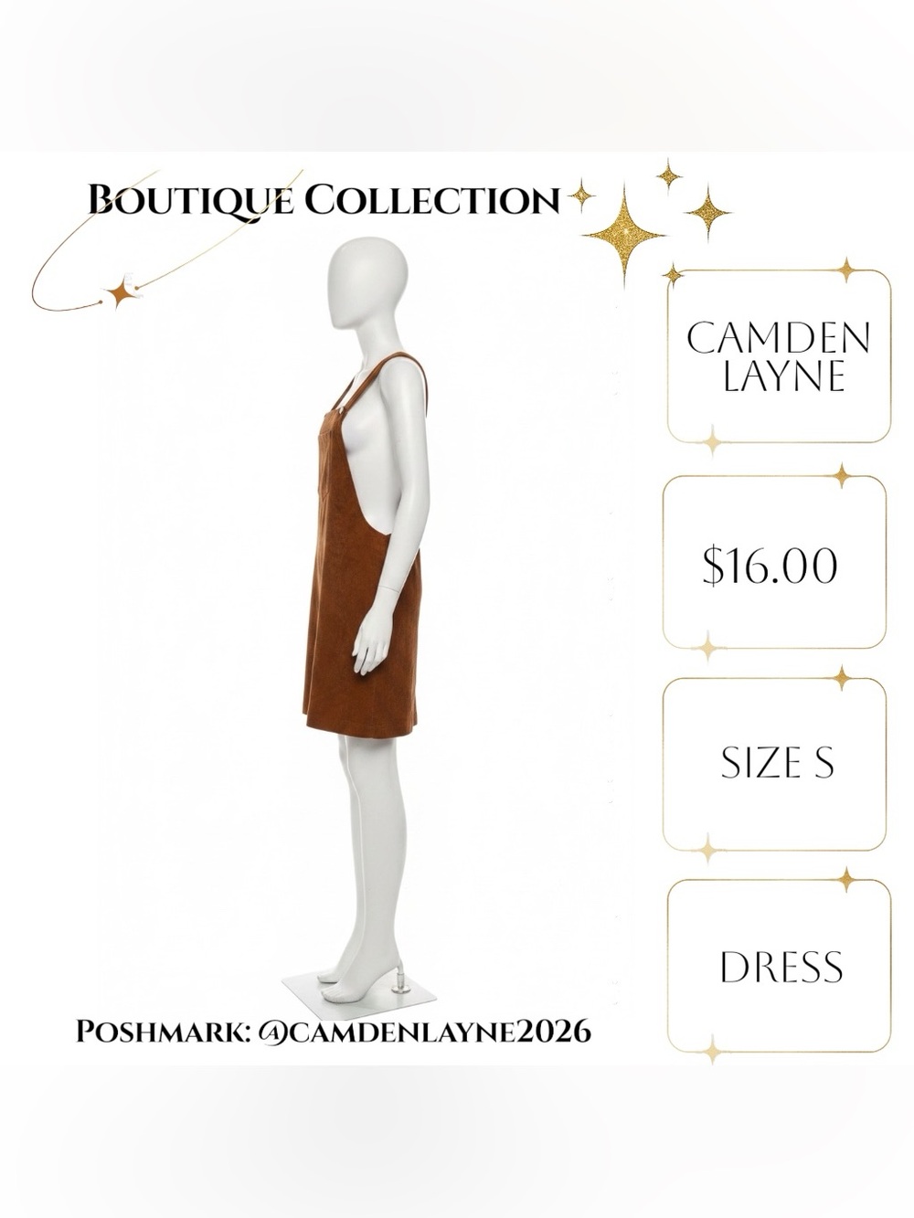 Brown Suede Mini Pinafore Dress — Women's Casual A-Line - Picture 6 of 8